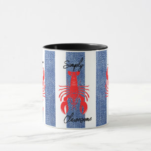Red Lobster auf Blau-Weiß gestreifter Jeans Tasse