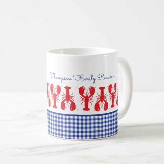 Red Lobster Blue Gingham Coastal Family Wiedersehe Kaffeetasse (VorderseiteRechts)
