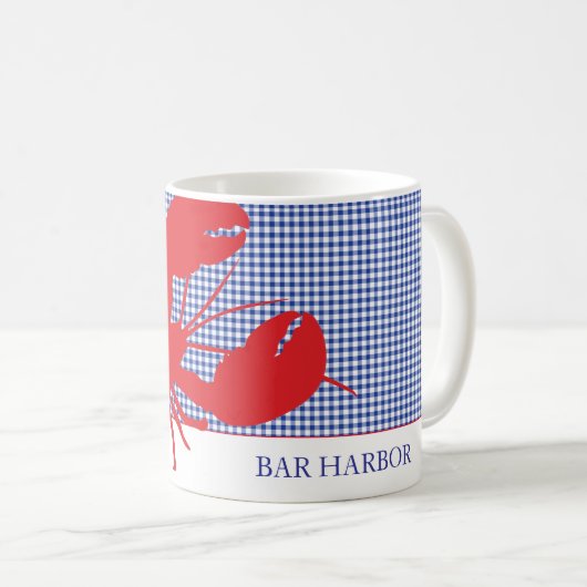 Red Lobster Blue Gingham Coastal Town NAME Summer Kaffeetasse (VorderseiteRechts)