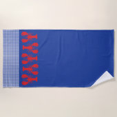 Red Lobster Blue White Gingham Coastal Beach Fun Strandtuch (Vorderseite)