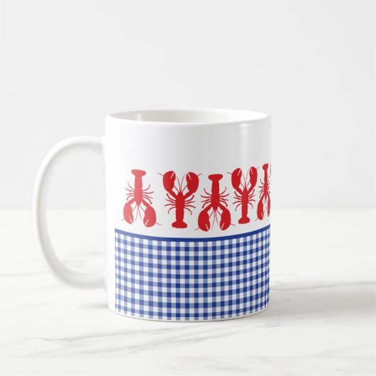 Red Lobster Blue White Gingham Coastal Fun Kaffeetasse (Links)
