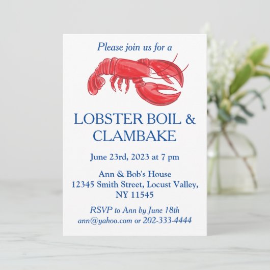 Red Lobster Boil Clambake Party Einladung (Stehend Vorderseite)