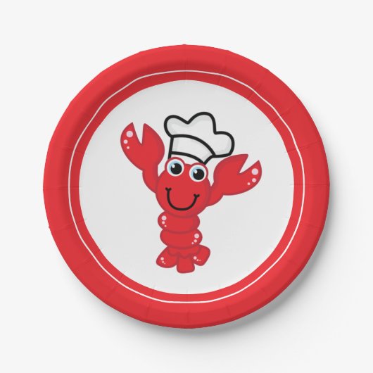 Red Lobster Koch Hat Niedlich Cartoon Illustration Pappteller (Vorderseite)