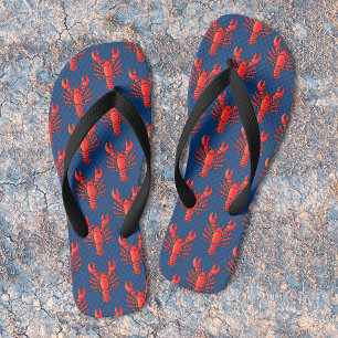 Red Lobster Muster Dunkelblauer Spaß Meeresfrüchte Badesandalen