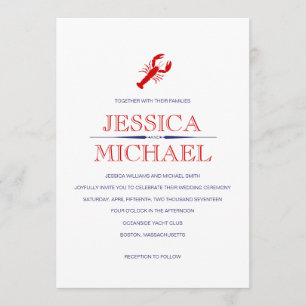 Red Lobster Wedding Navy Blue Nautical Theme Einladung