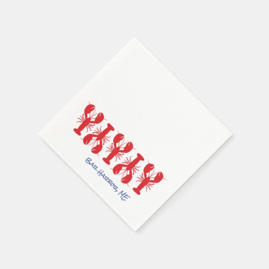 Red Lobsters Blue Custom LOCATION COASTAL Preppy Serviette (Ecke)