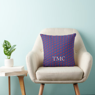 Red Lobsters Blue Preppy Monogram INITIALS Coastal Kissen