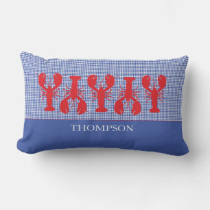 Red Lobsters Blue White Custom Text Preppy Lendenkissen