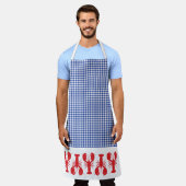 Red Lobsters Blue White Gingham Coastal Cook Grill Schürze (Getragen)
