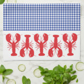 Red Lobsters Blue White Gingham Coastal Travel Geschirrtuch (Gefaltet)