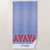 Red Lobsters Blue White Karo Name Family Wiederseh Strandtuch (Vorderseite)