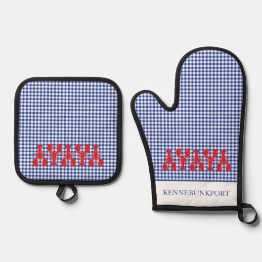 Red Lobsters Coastal Town NAME Karo Maine Fun Ofenhandschuh & Topflappen-Set (Vorderseite)
