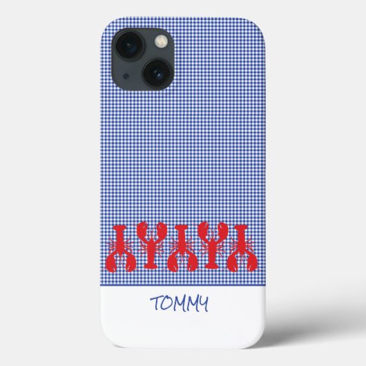 Red Lobsters Preppy Blue Gingham Name Fun Case-Mate iPhone Hülle (Rückseite)