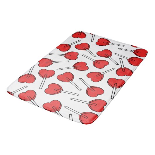 Red Lollipops, Heart Lollipops, Lollipop Pattern Badematte (Schrägansicht)