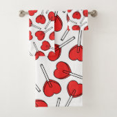 Red Lollipops, Heart Lollipops, Lollipop Pattern Badhandtuch Set (Insitu)