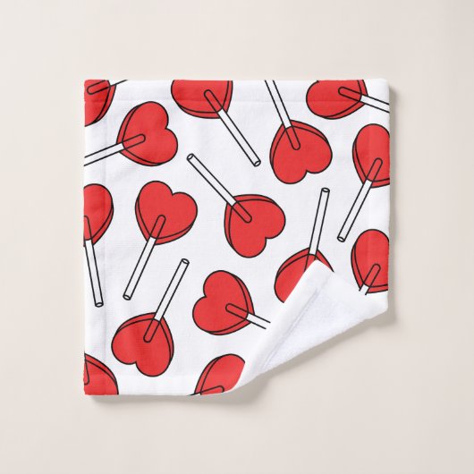 Red Lollipops, Heart Lollipops, Lollipop Pattern Badhandtuch Set (Waschlappen)