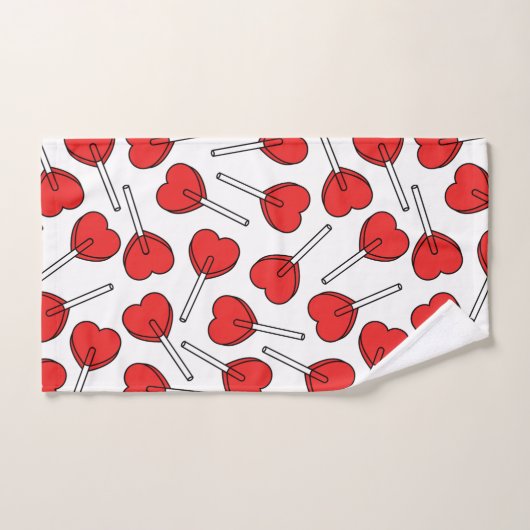 Red Lollipops, Heart Lollipops, Lollipop Pattern Badhandtuch Set (Handtuch)