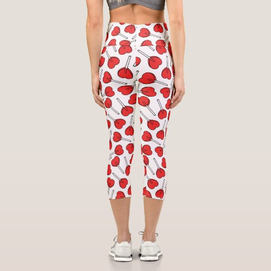 Red Lollipops, Heart Lollipops, Lollipop Pattern Capri Leggings (Rückseite)