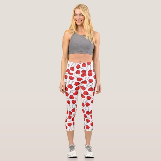 Red Lollipops, Heart Lollipops, Lollipop Pattern Capri Leggings (Vorderseite)