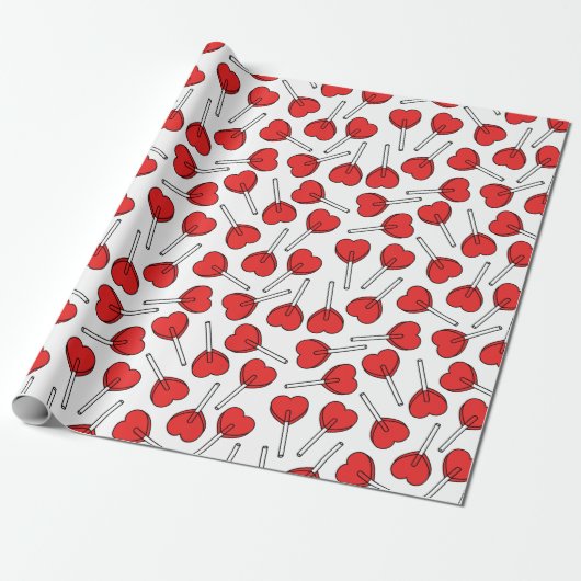 Red Lollipops, Heart Lollipops, Lollipop Pattern Geschenkpapier (Ungerollt)