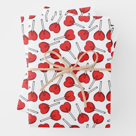 Red Lollipops, Heart Lollipops, Lollipop Pattern Geschenkpapier Set (Beispiel)
