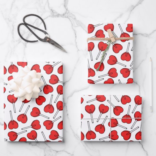 Red Lollipops, Heart Lollipops, Lollipop Pattern Geschenkpapier Set (Vorderseite)