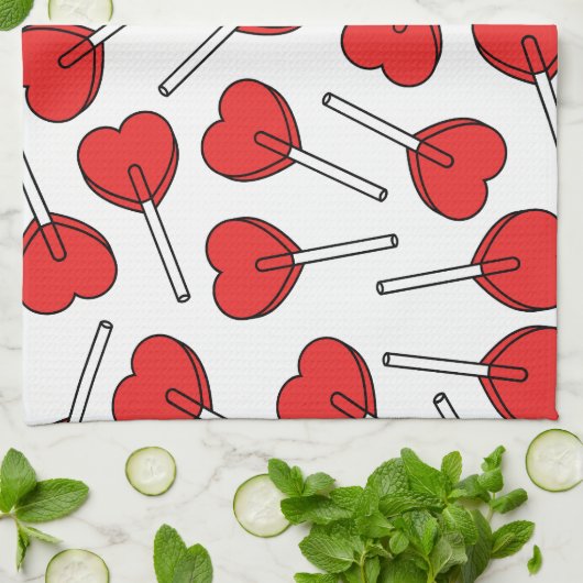 Red Lollipops, Heart Lollipops, Lollipop Pattern Geschirrtuch (Gefaltet)