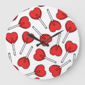 Red Lollipops, Heart Lollipops, Lollipop Pattern Große Wanduhr (Vorderseite)