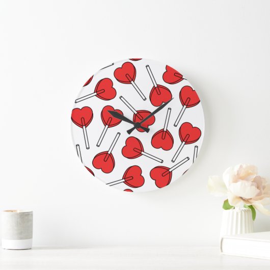 Red Lollipops, Heart Lollipops, Lollipop Pattern Große Wanduhr (Zuhause)
