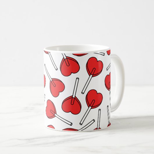 Red Lollipops, Heart Lollipops, Lollipop Pattern Kaffeetasse (VorderseiteRechts)