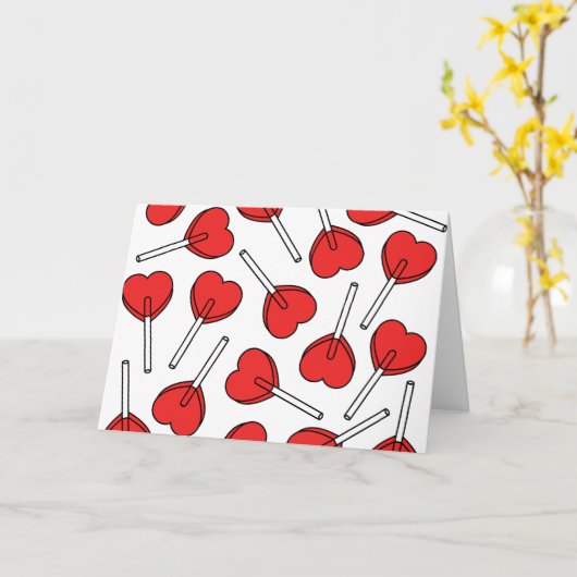 Red Lollipops, Heart Lollipops, Lollipop Pattern Karte (Gelbe Blume)