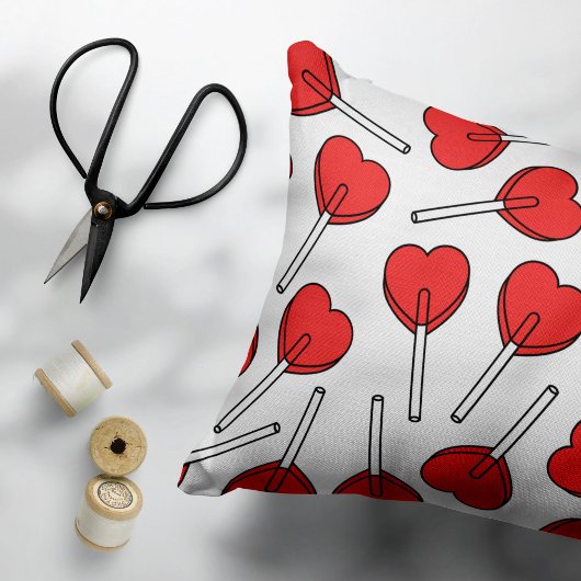 Red Lollipops, Heart Lollipops, Lollipop Pattern Kissenbezug