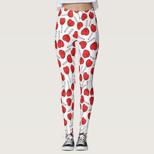 Red Lollipops, Heart Lollipops, Lollipop Pattern Leggings (Vorderseite)