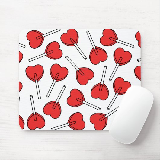 Red Lollipops, Heart Lollipops, Lollipop Pattern Mousepad (Mit Mouse)