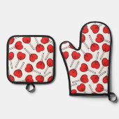 Red Lollipops, Heart Lollipops, Lollipop Pattern Ofenhandschuh & Topflappen-Set (Vorderseite)