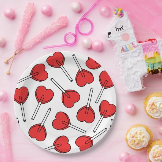 Red Lollipops, Heart Lollipops, Lollipop Pattern Pappteller (Party)