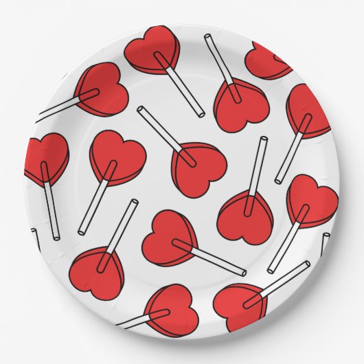 Red Lollipops, Heart Lollipops, Lollipop Pattern Pappteller (Vorderseite)