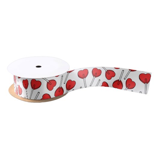 Red Lollipops, Heart Lollipops, Lollipop Pattern Satinband (Spule)