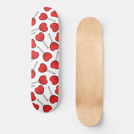 Red Lollipops, Heart Lollipops, Lollipop Pattern Skateboard (Vorderseite)