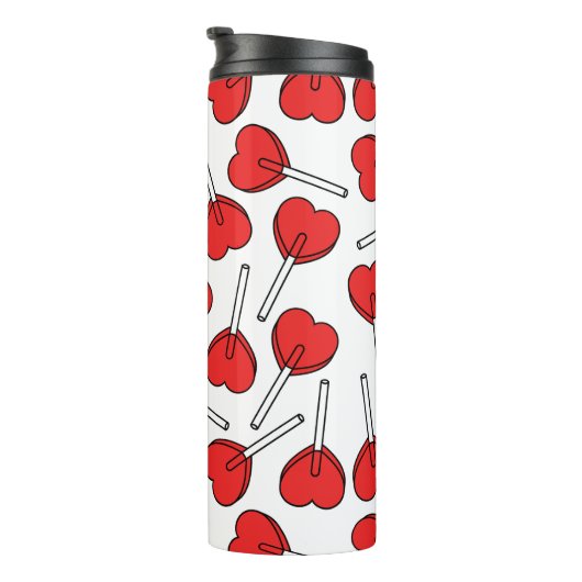 Red Lollipops, Heart Lollipops, Lollipop Pattern Thermosbecher (Nach rechts gedreht)