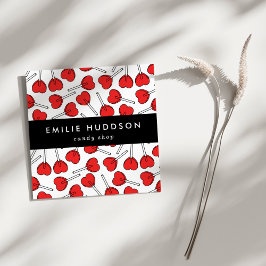 Red Lollipops, Heart Lollipops, Lolly, Candy Shop Quadratische Visitenkarte