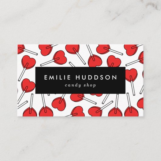 Red Lollipops, Heart Lollipops, Lolly, Candy Shop Visitenkarte (Vorderseite)