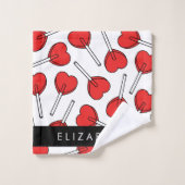 Red Lollipops, Heart Lollipops, Lolly, Your Name Badhandtuch Set (Waschlappen)