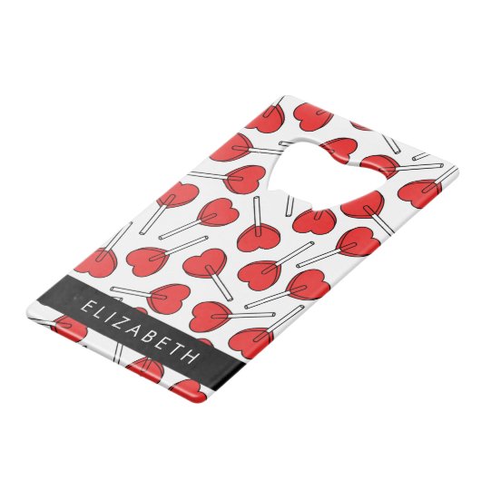 Red Lollipops, Heart Lollipops, Lolly, Your Name Geldbeutel Flaschenöffner (Rückseite Schrägansicht)