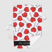 Red Lollipops, Heart Lollipops, Lolly, Your Name Golfhandtuch (Insitu)