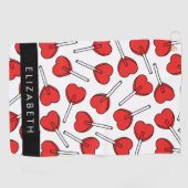 Red Lollipops, Heart Lollipops, Lolly, Your Name Golfhandtuch (Horizontal)