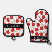 Red Lollipops, Heart Lollipops, Lolly, Your Name Ofenhandschuh & Topflappen-Set (Vorderseite)