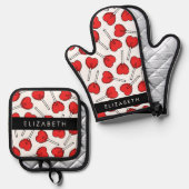 Red Lollipops, Heart Lollipops, Lolly, Your Name Ofenhandschuh & Topflappen-Set (Vorderseite/Rückseite)