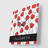 Red Lollipops, Heart Lollipops, Lolly, Your Name Quadratische Wanduhr (Winkel)