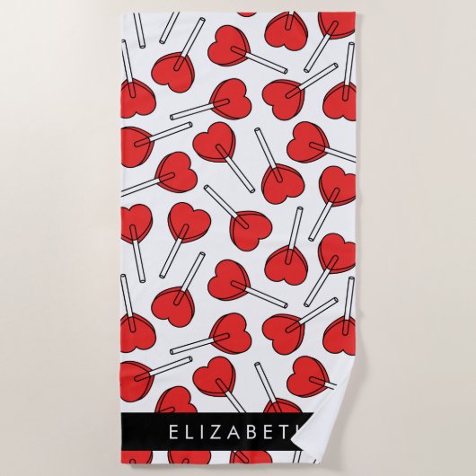 Red Lollipops, Heart Lollipops, Lolly, Your Name Strandtuch (Vorderseite)